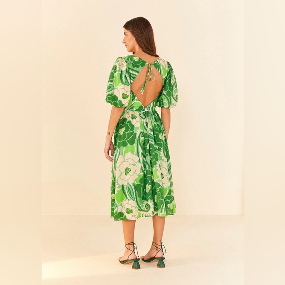 NWT FARM Rio Green Floral Midi Dress - Picture 4 of 6